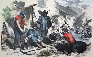 Prospektoři během kalifornské zlaté horečky v roce 1849 (barevné lito) od American School