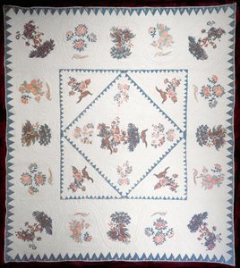 Přikrývka z Broderie Perse, cca 1800 (aplikovaná, potištěná bavlna na přikrývce) od American School