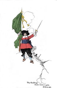 Znázornění piráta házejícího výzvu - V „“Knize pirátů Buccaneers and Marooners of the Spanish Main““ od Howarda Pylea (1853 - 1911), amerického ilustrátora - 1903 od American School