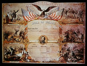 Certifikát cti vydávaný mužům, kteří sloužili ve federální armádě Cumberlandu od American School
