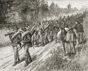 Shermanova armáda na pochodu k moři v roce 1865, z „Stručné historie Spojených států“, vydané nakladatelstvím A. S. Barnes und Co. v roce 1885 od American School