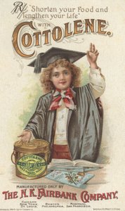 Zkraťte si jídlo a prodlužte život, reklama na Fairbanks Cottolene, 1896