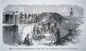 Siege of Vicksburg - Ostrostřelci v puškových jámách zkonstruovaný generálem Hickenlooperem (rytina) od American School