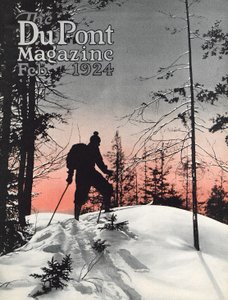 Lyžování, přední strana časopisu DuPont Magazine, únor 1924 od American School