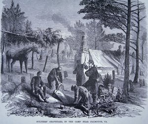 Hřbitov vojáků v táboře poblíž Falmouth ve Virginii (litho) od American School