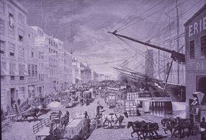 South Street Seaport v 70. letech 19. století, New York City (rytina) od American School