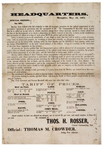 Zvláštní objednávka č. 357 zveřejňování cen potravin, aby se zabránilo spekulacím, 23. května 1862 od American School