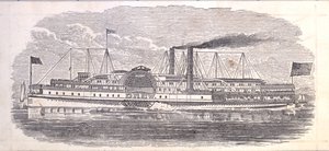 Parník Drew, vstupenka na Peoples Evening Line, Albany do New Yorku, zpět (rytina [lístek]) od American School