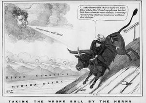 Taking nesprávného býka za rohy, publikoval John Childs, New York, kolem roku 1840,