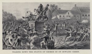 Stržení sochy Jiřího III. na Bowling Green (litho) od American School