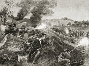 Britové ustupující z Lexingtonu, z „Stručné historie Spojených států“, vydaného A. S. Barnes und Co. v roce 1885 od American School