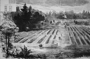 Pohřebiště v zajateckém táboře v Andersonville (litho) od American School