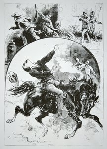 Dalton Gang, sestřelený rozzlobenými občany Coffeyville, z „National Police Gazette“, 5. října 1892 (rytina) od American School