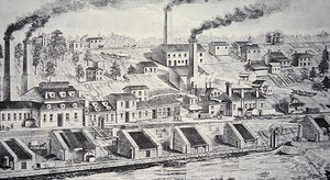 Du Pont Powder Plant, na řece Brandywine (čárová rytina) od American School