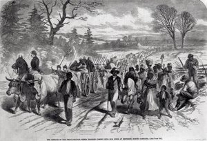 The Effects of the Proclamation: Freed Negroes Coming into Our Lines v New Bernu v Severní Karolíně z 