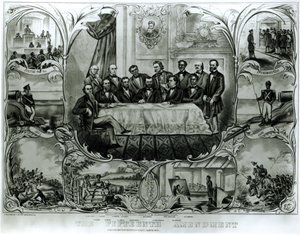 Patnáctý dodatek, podepsaný prezidentem Ulyssesem S. Grantem (1822-85) března 1870 (litho) (černobílá fotografie) od American School