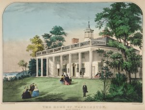 The Home of Washington, Mount Vernon, Virginie, hospoda. c.1857 (barevné lito) od American School