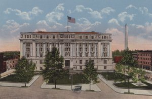Městská budova, Washington DC (barevná litografie) od American School