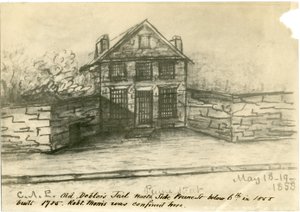 The Old Debtors Jail, Side of Prune St. pod 6., ilustrace z Castner Scrapbook, 1858 (foto-litho) od American School