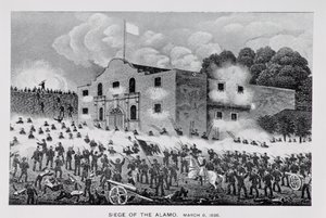 Obléhání Alama, 6. března 1836, z „Texas, ztělesnění historie Texasu, 1897“, od Williama H. Brookera od American School