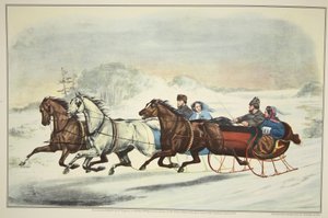 Závod na saních, hospoda. 1859, Currier & Ives od American School