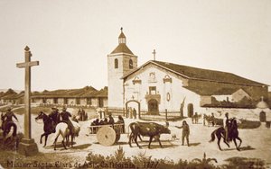 Španělská mise, Santa Clara de Asis, Kalifornie v roce 1777 (litho) od American School