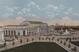 Nádraží Union Station, Washington DC (barevná litografie) od American School