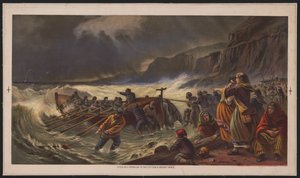 Odjezd, spuštění záchranného člunu, kolem roku 1878 (chromolitograf) od American School
