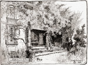 Dům Johna Bartrama poblíž Philadelphie, z časopisu The Century Illustrated Monthly Magazine, vydaného v roce 1884 (dřevoryt) od American School