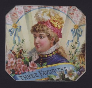 Tři oblíbené, štítek doutníku (chromolitho) od American School