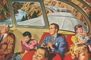 Cestovatelé, kteří si užívají futuristický výlet vlakem od American School