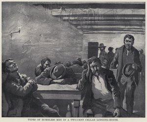 Typy bezdomovců v ubytovně s dvoucentovým sklepem (litho) od American School