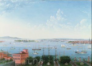 Pohled na newyorský přístav z Brooklyn Heights, kolem roku 1860 (olej na plátně) od American School
