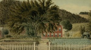 Pohled na červený dům s plotem, 1854 (wc s kvašem na papíře) od American School