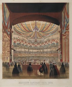 Pohled na Akademii hudby z jeviště, Brooklyn Sanitary Fair, 1864 od American School