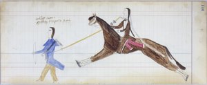Bílý muž se částečně změnil na indián, ilustrace z knihy Black Horse Ledger, 1877-79 (tužka a pastelka na papíře) od American School