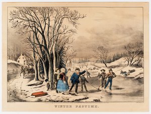 Zimní zábava, asi 1800-10 (barevná litografie) od American School