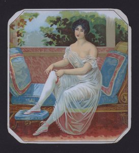 Žena v negližé, štítek doutníku (chromolitho) od American School