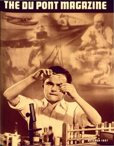 Mladý chlapec se sadou chemie, přední strana časopisu DuPont Magazine, říjen 1937 od American School