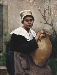 Bretonská dívka držící sklenici