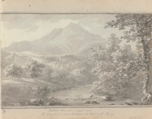 Výhledy v Anglii, Skotsku a Walesu: Mezi Llanrwst a Capel Cerrig, hora je Moel Shiabod, řeka je Lligwy od Amos Green