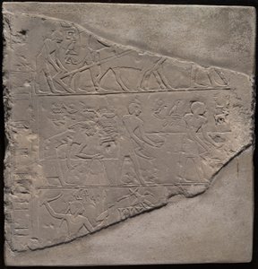 Fragment stély zobrazující orbu, sklizeň a pasení dobytka od Ancient Egyptian