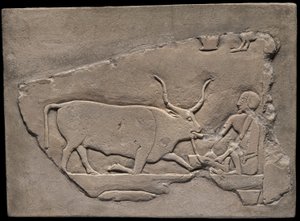 Fragment stěny z hrobky s vyobrazením pastevce od Ancient Egyptian