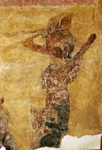Detail hudebníků a akrobatů od Ancient Russian frescos