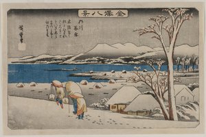 Večerní sníh v Uchikawě ze série Osm pohledů na Kanazawu, polovina 30. let 19. století. od Ando Hiroshige