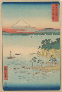 Fuji z Miury, Sagami Soshu Miura no Kaijo, ze série Třicet šest pohledů na horu ..., 1858. od Ando Hiroshige