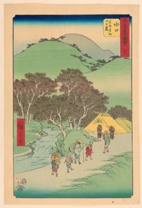 Minakuchi: Slavné borovice na úpatí Hiramatsu (Minakuchi, na úpatí Hiramatsu Yama) stupeň od Ando Hiroshige