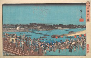 Ilustrace ohňostroje Lu Guo, co? 1841. , komár. 1841. od Ando Hiroshige