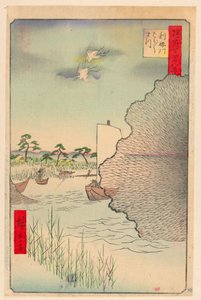 Rozptýlené borovice podél řeky (Tone-gawa, Barbara-matsu) Ze série Sto slavných pohledů na Edo od Ando Hiroshige