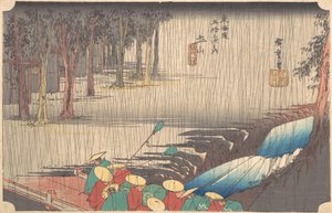 Jarní déšť na 50. stanici Tsuchiyama na Tokaidó, 19. století. od Ando Hiroshige